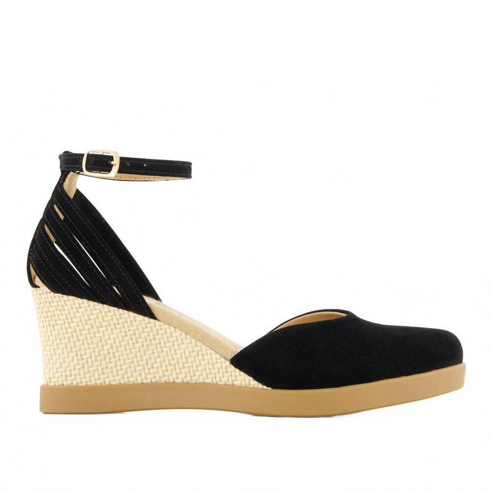 NEW ANDREA women's wedge ankle strap espadrilles in black - Picture 3 of 5